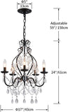 5-Lights Crystal Chandelier, Farmhouse Pendant Light Fixtures, H24 x D17,Chain Adjustable Max 59", Black Finish A109-B08MKLCXT3