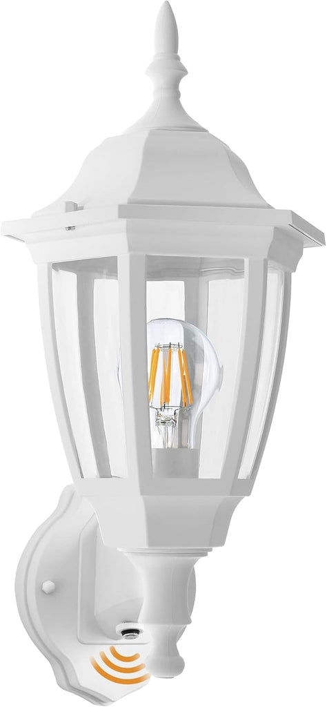 Outdoor Wall Light Dusk to Dawn, Porch Sensor Light White Plastic Anti-Corrosion with LED Edison Filament Bulb