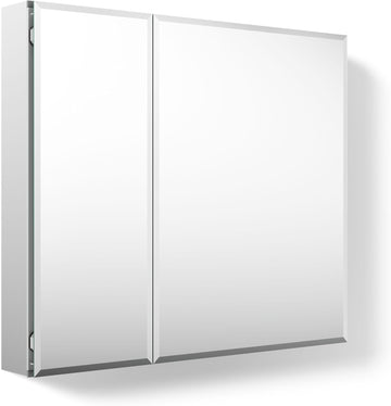 CB-CLC3026FS Bathroom Medicine Cabinet with Mirror, Beveled Mirror Doors, Adjustable Shelves, Rectangular Beveled