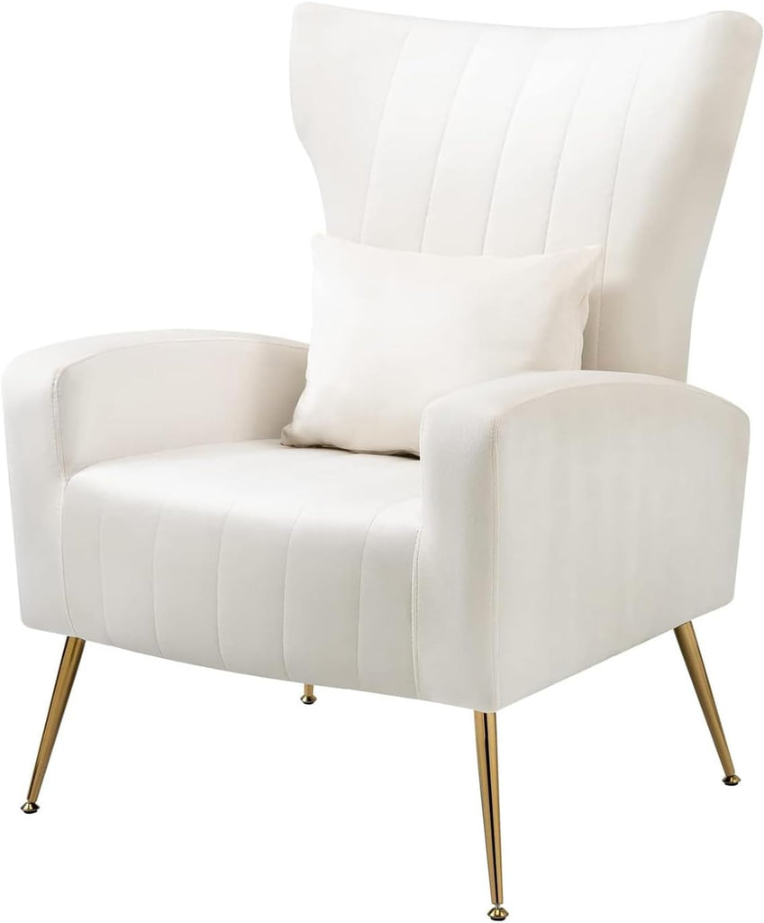 Velvet Accent Chairs Set of 2, Modern Living Room Chair with Gold Legs & Pillow, Bedroom Side Chair with High