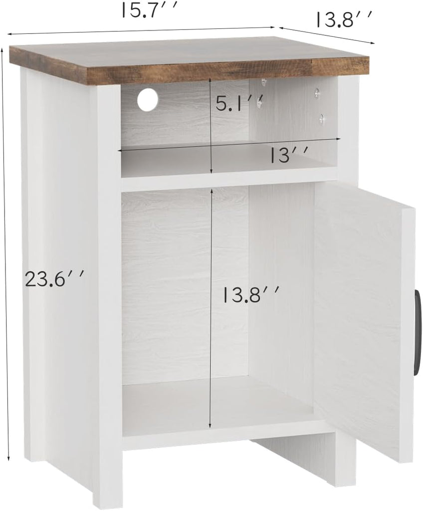 Farmhouse Modern Nightstand with Shelf and Barn Door, Set of 2 , White