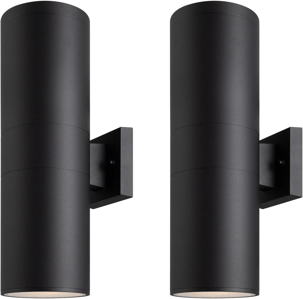 18" Modern Outdoor Porch Light Patio Light in 2 Lights with Aluminum Cylinder and Tempered Glass Cover Waterproof Wall Sconce 2 Pack (Matte Black) A123-B0DL8X94KY