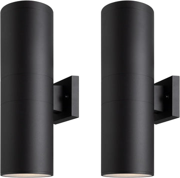 18" Modern Outdoor Porch Light Patio Light in 2 Lights with Aluminum Cylinder and Tempered Glass Cover Waterproof Wall Sconce 2 Pack (Matte Black)