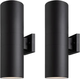 18" Modern Outdoor Porch Light Patio Light in 2 Lights with Aluminum Cylinder and Tempered Glass Cover Waterproof Wall Sconce 2 Pack (Matte Black) A123-B0DL8X94KY