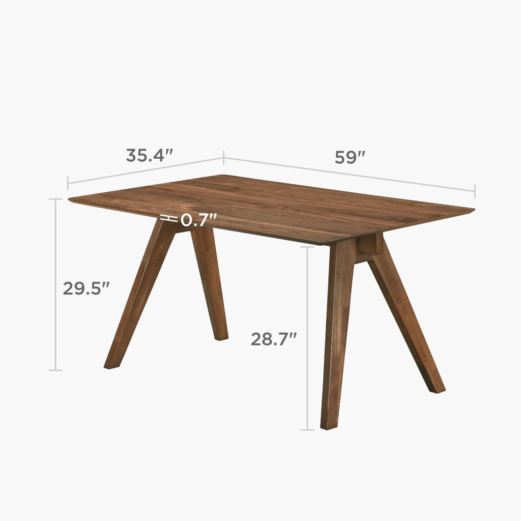 Farmhouse Rectangular Dining Table for 6 People, Modern Mid-Century Walnut Kitchen Dinner Tables Furniture, Natural