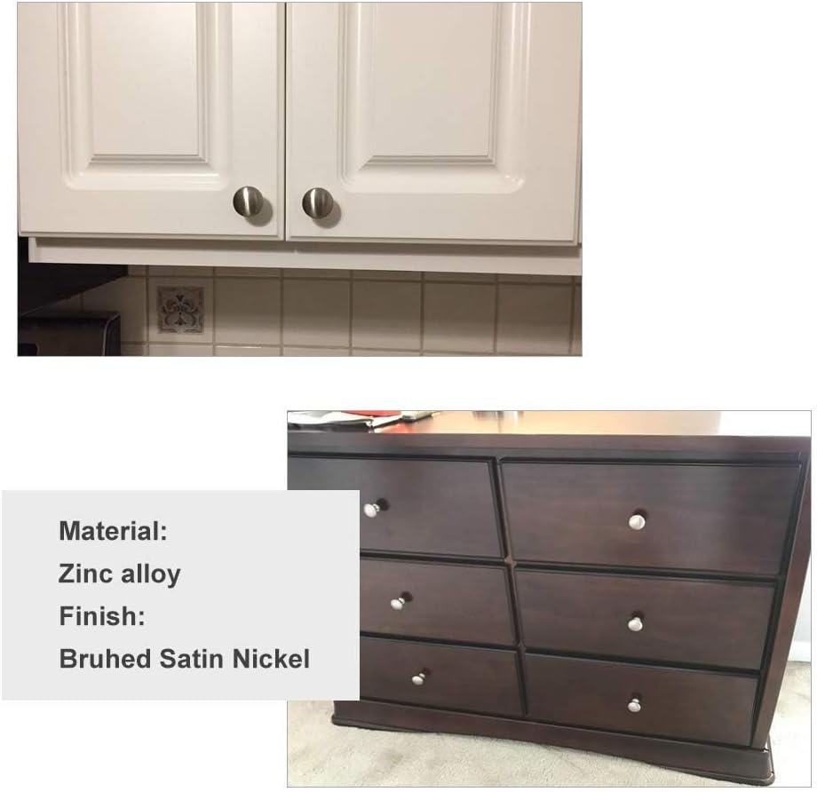 10 Pack Brushed Nickel Cabinet Knobs, Single Hole Dresser Pulls, Satin Nickel Knobs, Drawer Knobs, Silver Hardware for