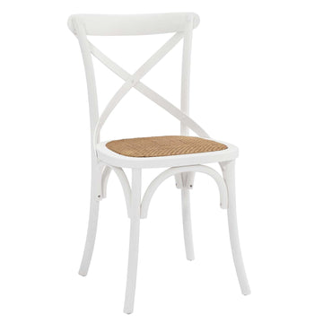 Gear Rustic Modern Farmhouse Elm Wood Rattan Dining Chair in White