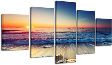 5 Piece Large Modern Seascape Artwork Gallery Wrapped Ocean Sea Beach Pictures Canvas Prints Waves Paintings on