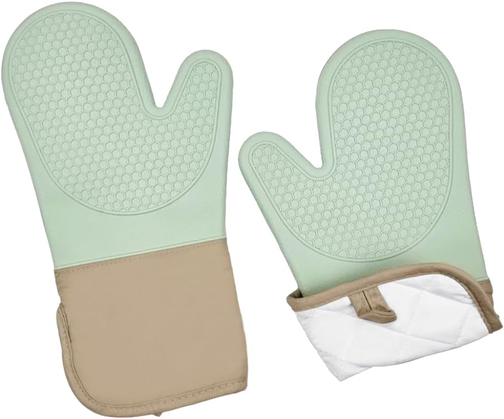 6-Piece Silicone Oven Mitts Set, Heat Resistant Kitchen Gloves with Soft Cotton Lining, Pot Holders & Mini Mitts for