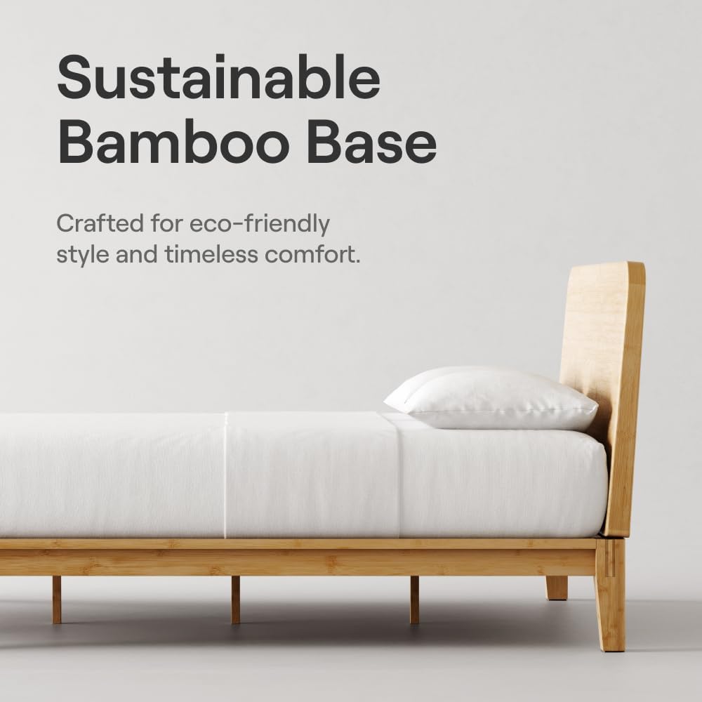 Bamboo Platform Bed Frame - Queen - Natural - Floating Center Support Legs - 12" Height - Easy Tool Free Set Up