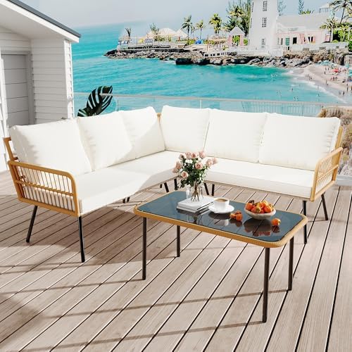 4-Piece Wicker Outdoor Patio Furniture Set | Beige for Backyard, Garden & Porch