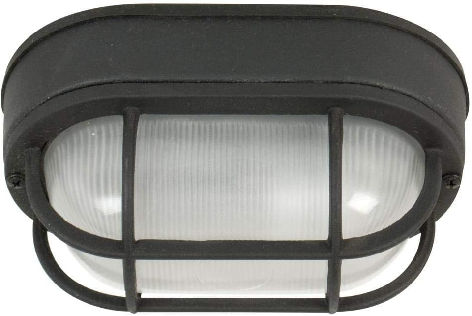 Bulkhead Outdoor Marine Flush Mount Ceiling Lighting, 1-Light 60 Watt (5" W x 9" H), Matte Black