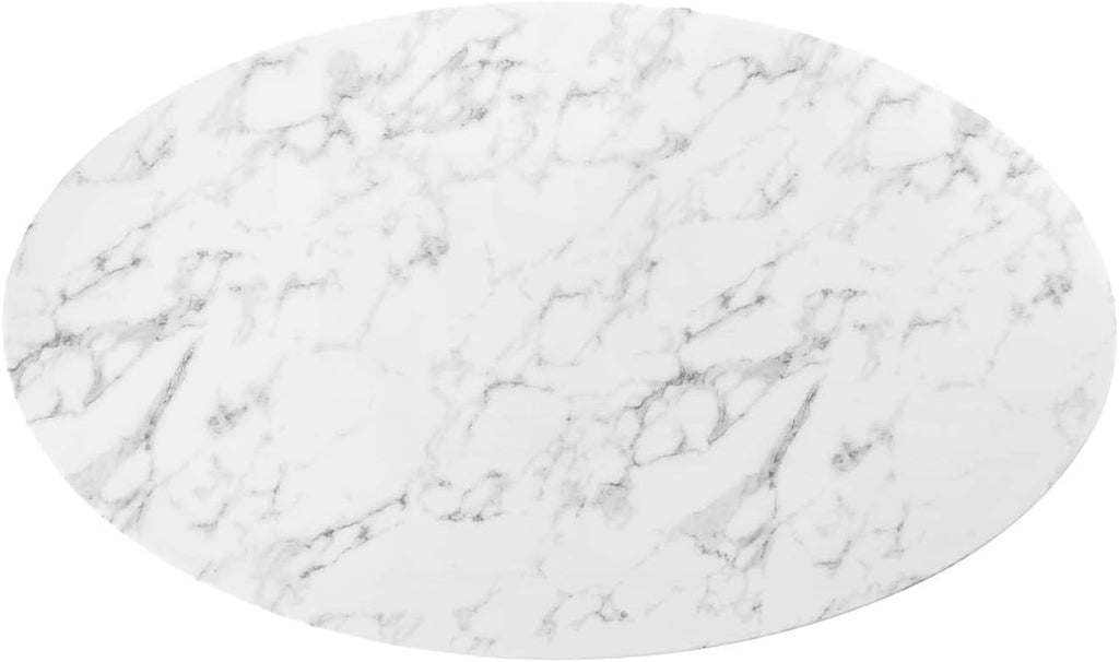 Inspired Saarinen Style Tulip Oval Pedestal Dining Table — White Base / Marble Top, 60″ Oval