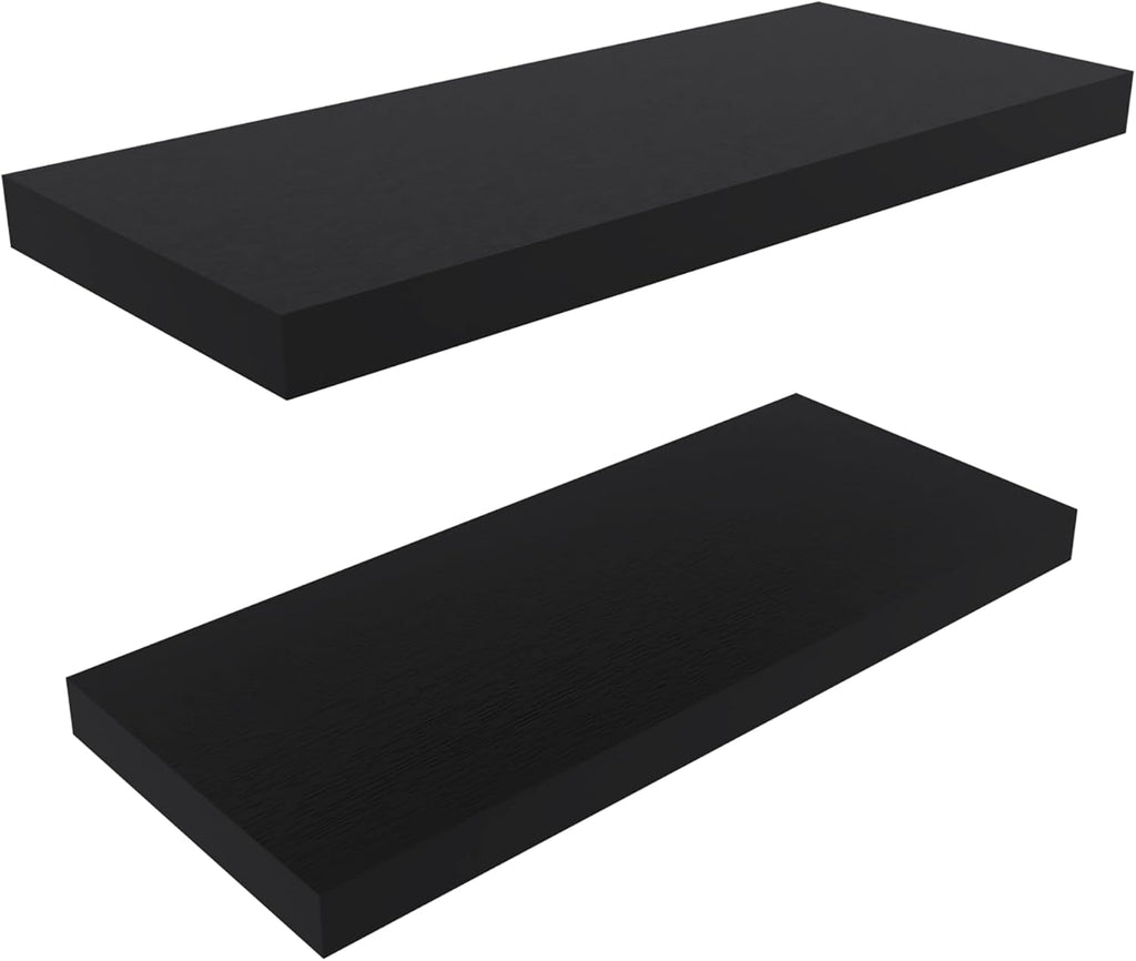 Ecco 31.5 inch Floating Shelves Set of 2 with Hidden Brackets, Modern Wall Mounted Display Shelves (Wengue)