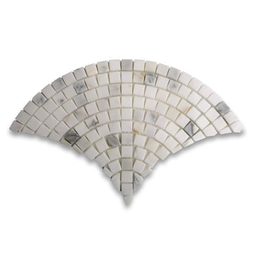 Calacatta Gold Marble Fish Scale Scallop Fan Pattern Mini Mosaic Tile Honed Kitchen Bath Wall Floor Backsplash Shower