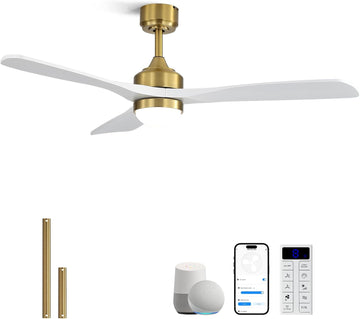 52" Smart Wood Ceiling Fans Lights, Flush Mount & Downrod Mount