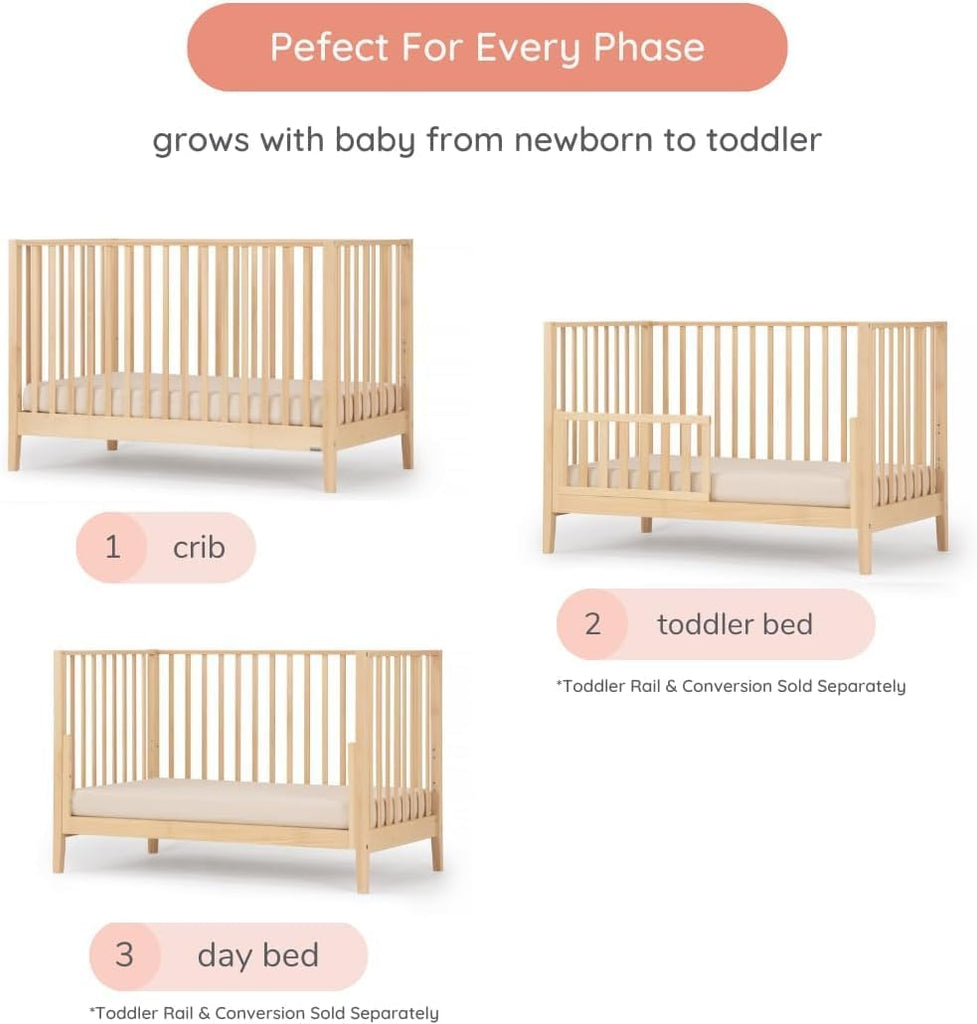 Baby LaLa 3-in-1 Convertible Wood Crib Bed, Made in Italy, Natural