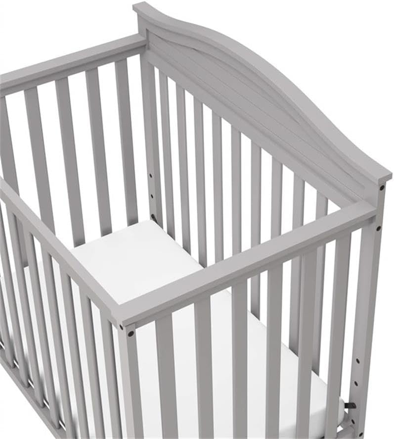 Mini Convertible Crib, Pebble Gray Finish, New Zealand Pine Wood, 41.49" H x 40.67" W x 26.1" D, Includes 2.50" Foam