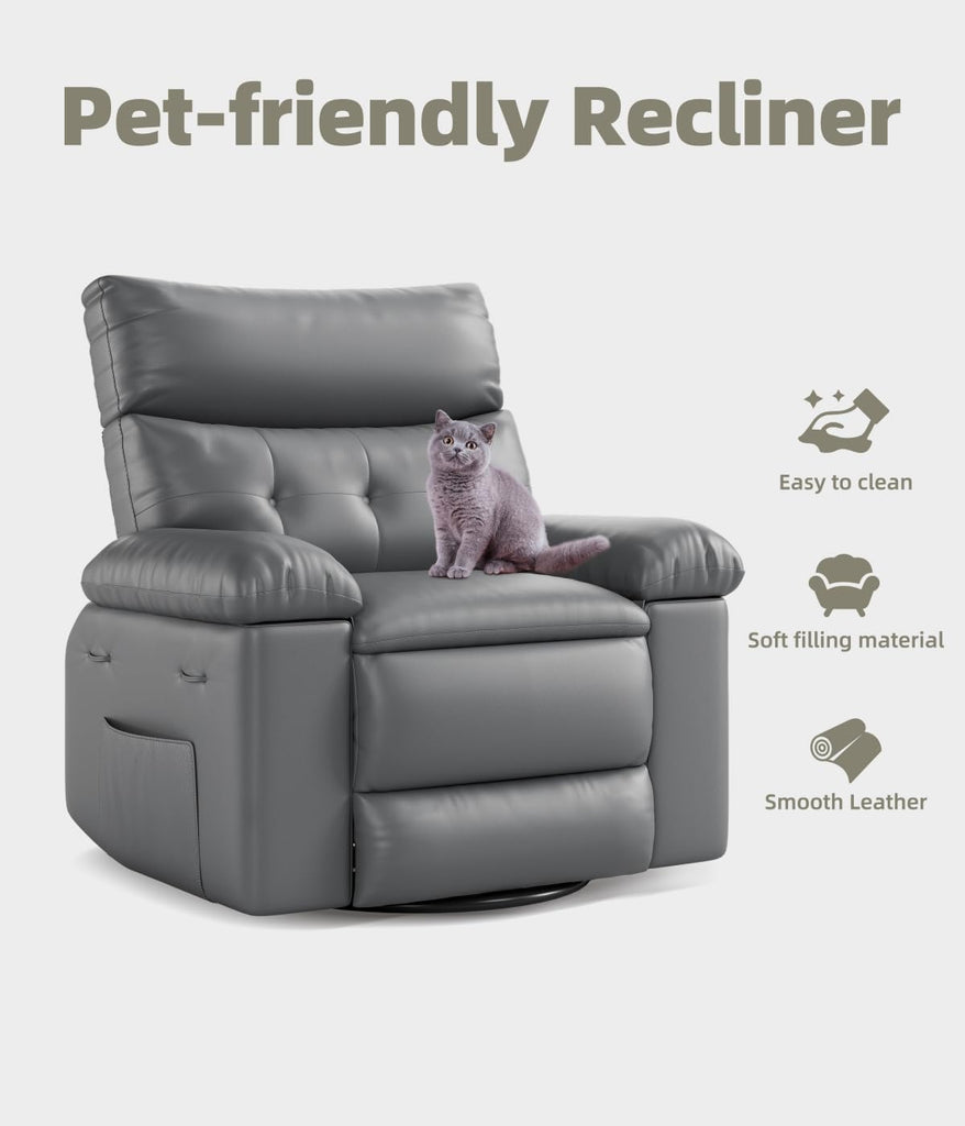 Oversized 27" Recliner Chairs, Classic Manual Leather Recliner