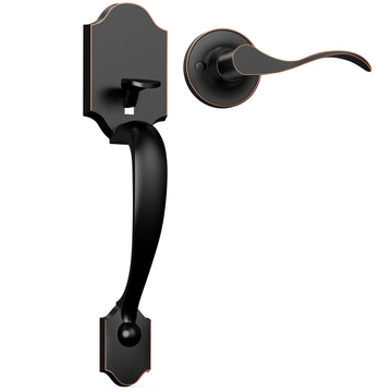 Front Door Handle No Lock, Oil-Rubbed Bronze Entry Door Lock Set with Reversible Handle, Exterior Door Lock Set
