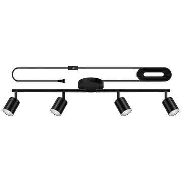 Plug in Track Lighting, LED Track Lighting Fixtures Ceiling, Black 4-Light Kitchen Light Kit, Plug in Wall Light