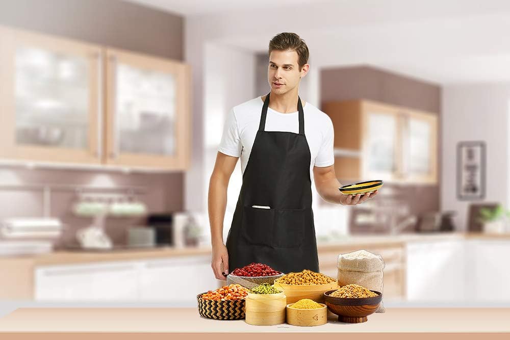 12 Pack Plain Bib Aprons with 2 Pockets - Black Unisex Commercial Apron Bulk Cooking Restaurant BBQ Painting Crafting