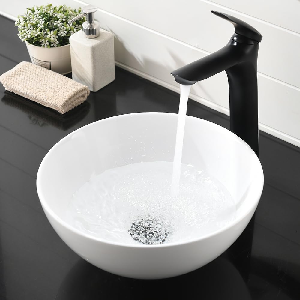 Round Bathroom Sink- VASOYO 13x13 Inch Small Vessel Sink Above Counter Bathroom Vanity Sinks White Porcelain Ceramic