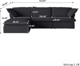 L Shape Sectional Couches, Sectional Sofa with Chaise Ottoman, Deep 3-Seats Modular Sectional Sofa, Cushion Covers Removable, Two Corners and A Middle Sofa for Living Room, Black A124-B0D17T182D