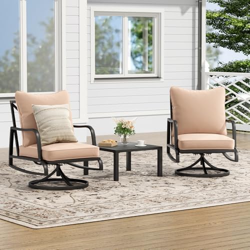 3-Piece Outdoor Patio Furniture Set - Swivel with Thick Cushions for Patio, Garden & Porch