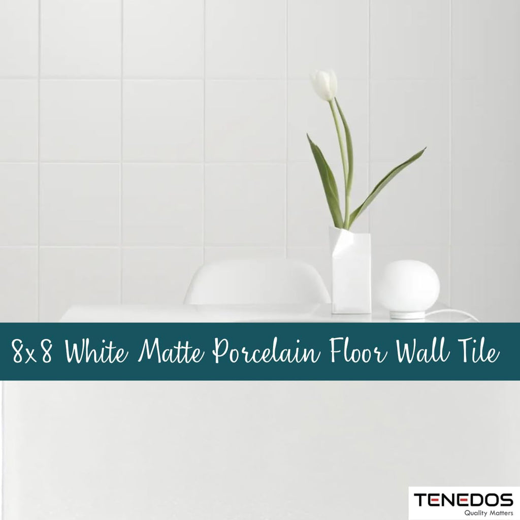 White 8x8 Subway Square Porcelain Floor Wall Tile Matte Finish (Box of 12.7 Sqft - 30 Pieces) for Backsplash Kitchen - Set of 30