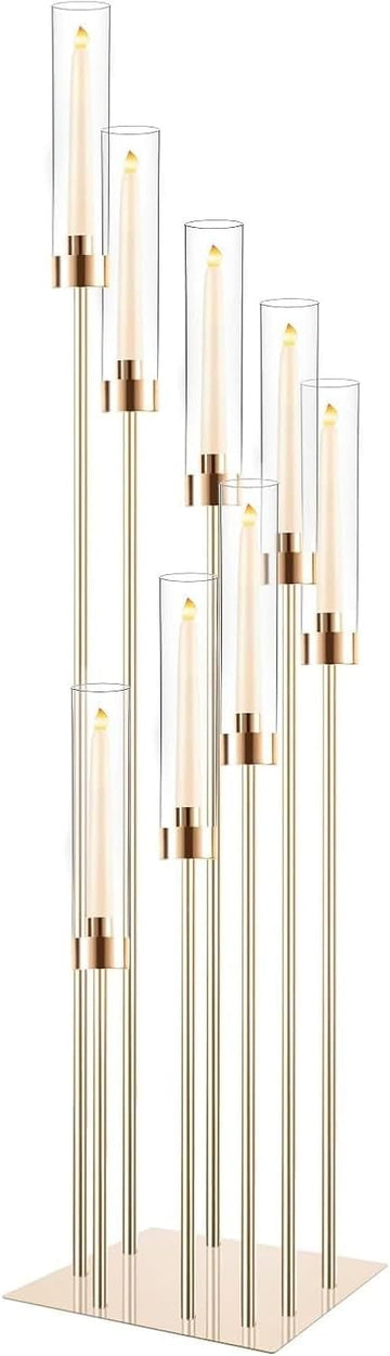 Floor Candelabra Tall 8 Arm Candle Holders, 45.3” Metal Candlestick for Taper Candlesn (Gold)
