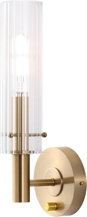 Modern Wall Sconces with Dimmer ON/Off Switch Gold Brushed Brass Bathroom Vanity Light Fixtures Striped Clear Glass