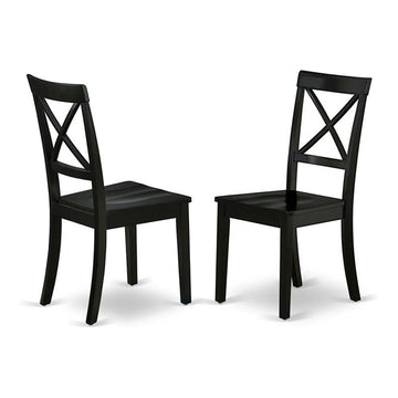 West Furniture BOC-BLK-W Boston Dining Room Chairs - Cross Back Solid Wood Seat Chairs, Set of 2, Black