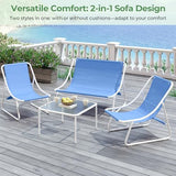 4-Piece Metal Outdoor Patio Furniture Set - Conversation | White for Backyard, Garden & Porch