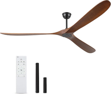 Inspired Maverick Style 88" Ceiling Fan, Extra Large No Lights, 3 Wood Walnut Blades, DC Motor, Reversible Propeller Outdoor Ceiling Fan for Patios, Exterior House Porch, Farmhouse Gazebo with Remote Control