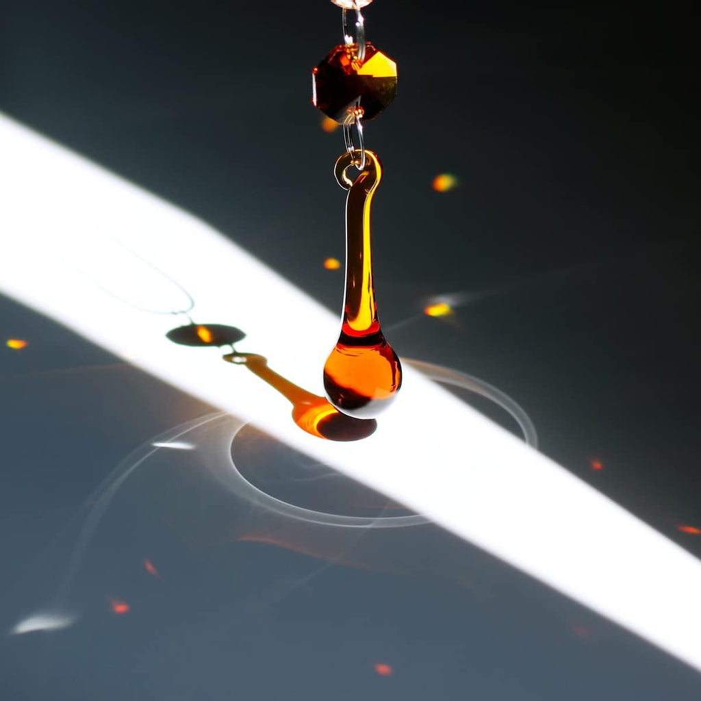 12pcs Raindrop Crystal Chandelier Prism Parts, 53mm (Amber) - Hanging Crystals Glass Beads for Window