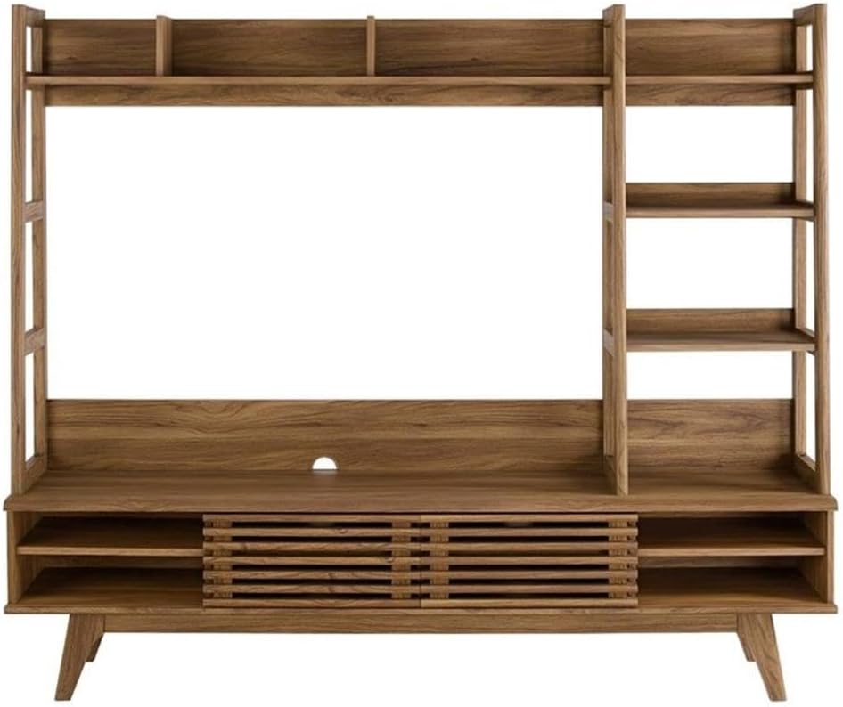 Render Mid-Century Modern TV Stand Entertainment Center, 70", Walnut