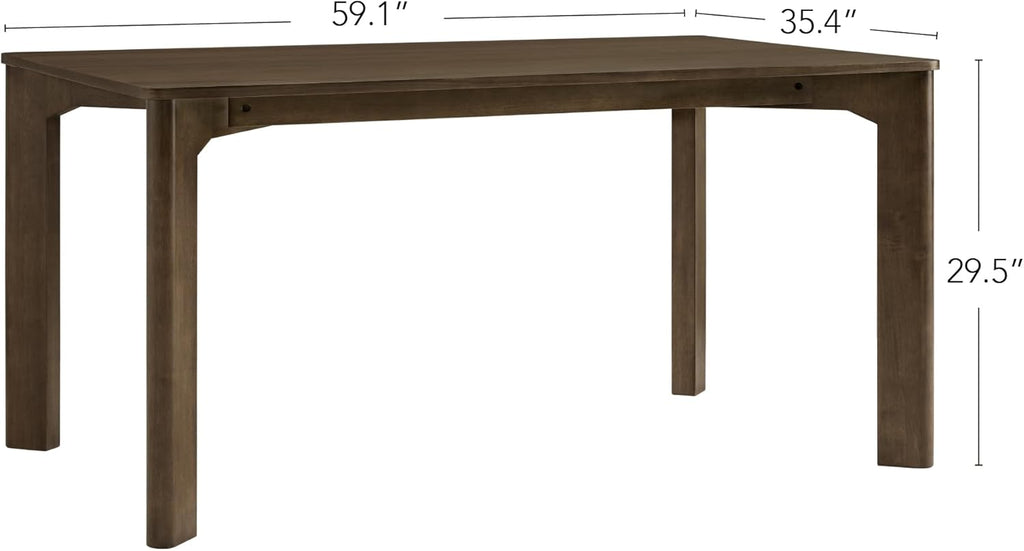 59" Mid Century Modern Dining Table for 6, Rectangle Wood Kitchen & Dining Room Table, Solid Rubberwood Frame, Walnut