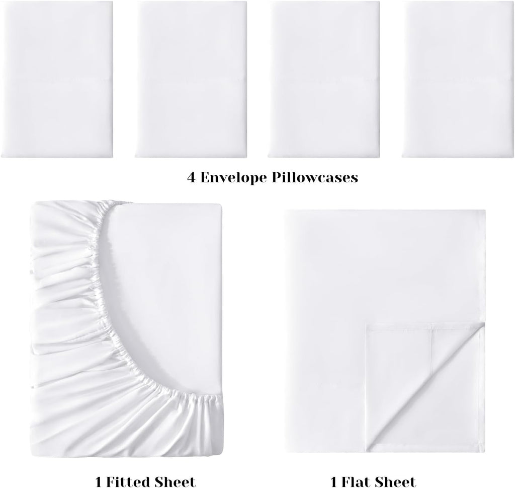 Hotel Luxury Bed Sheets Set 6 Piece(Full, White) - Super Soft 1800 Thread Count 100% Microfiber Sheets with Deep