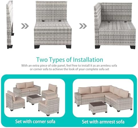 6-Piece Wicker Outdoor Patio Furniture Set | Beige for Backyard, Garden & Porch