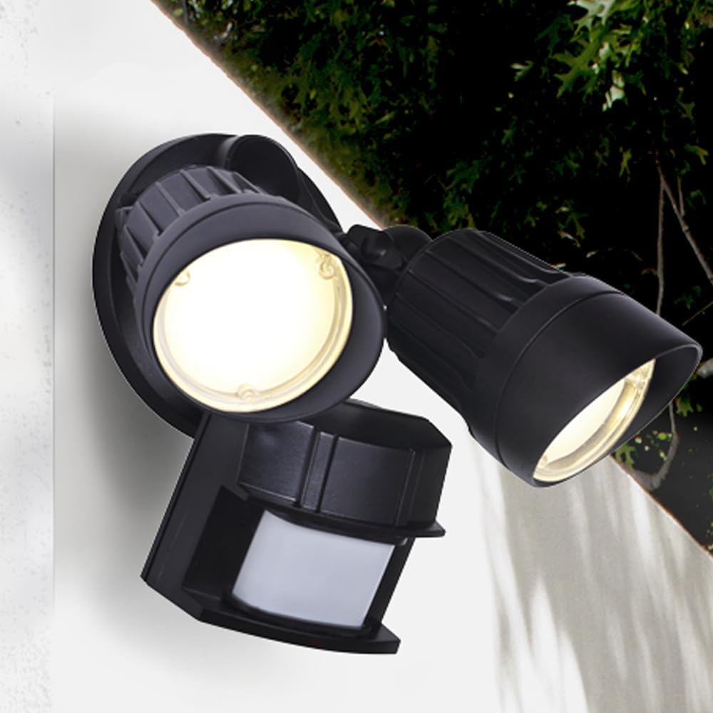 2-Light LED Security Light, Black Finish 20W, 3000K, with 180 Degree Detection Zone, Dusk to Dawn with Motion Sensing