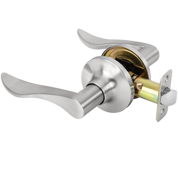 Passage Door Handle Keyless Closet Door Handles Interior Wave Lever Door Handle, Reversible for Right & Left, Satin