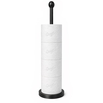Toilet Paper Holder Stand, Black Floor Standing Tisse Roll Holder with Reserve for 4 Rolls, Compact Design Bathroom