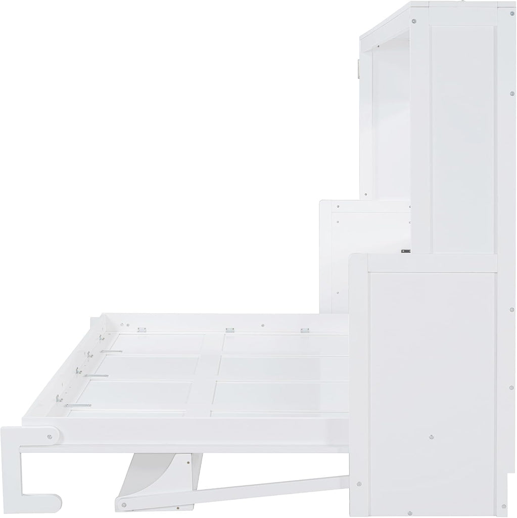 Queen Horizontal Murphy Bed with Desk,Wood Folding Hideaway Murphy Wall Bed for Adult,Guest Room,No Box Spring