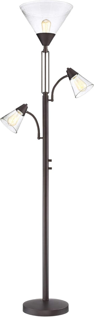 Warwick Industrial Torchiere Tree Floor Lamp LED 3-Light Edison 71.5" Tall Tiger Bronze Metal Clear Seedy Glass Shade