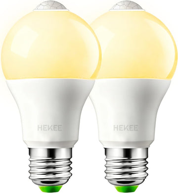 Motion Sensor LED Light Bulb 9W A19 PIR Built-in IR 60W Equivalent Bright 900 Lumens E26 Base Warm White Bulbs (2
