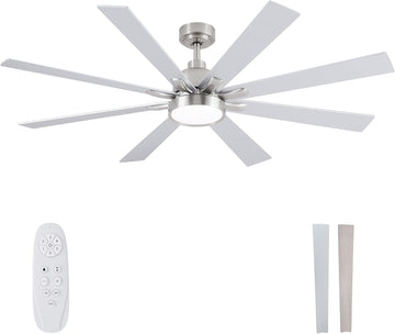 62" Ceiling Fan with LED Light and Remote - Brushed Nickel / Walnut