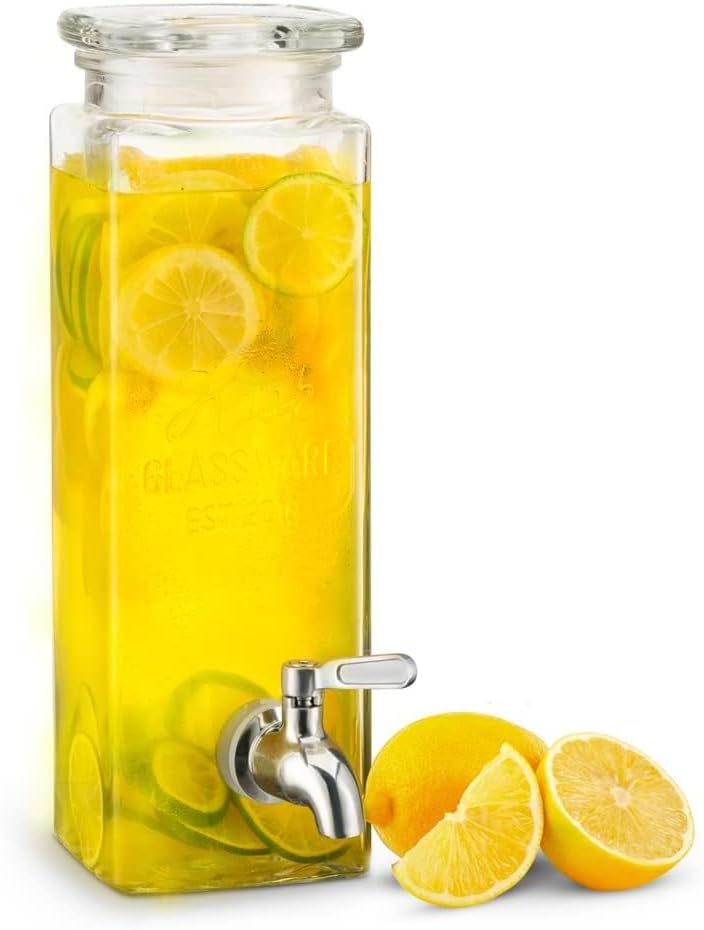 Drink Dispenser, 80 oz, Water Dispenser Countertop, Glass Drink Dispenser, Beverage dispenser, with Leak-Proof