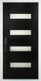 36" x 80" Fiberglass Front Entry Door, Frosted Glass, Wood Grain Black Finish, Solid Reinforced Core, Not Prehung