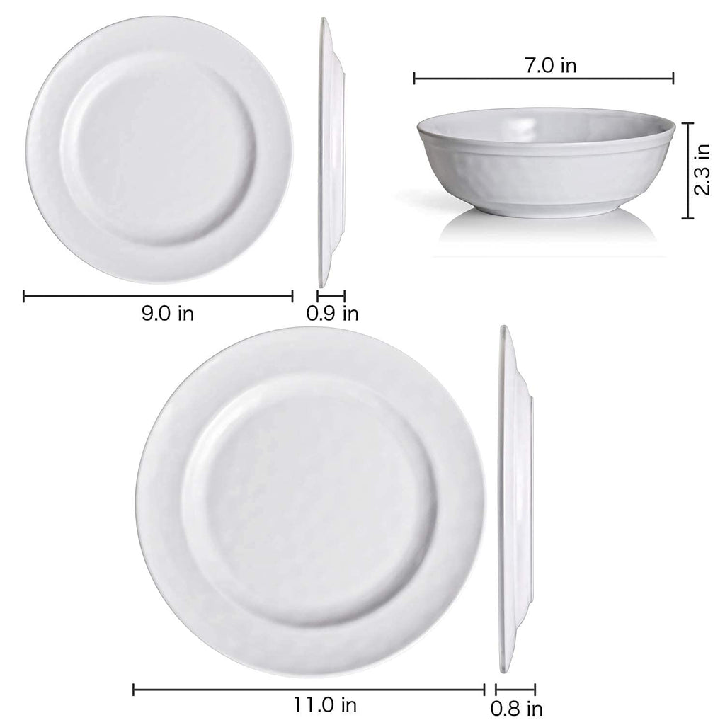 TP 18-Piece Melamine Dinnerware Sets, Service for 6, White